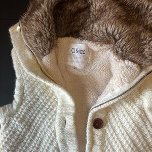 Ci Sono Ivory Knit Vest with Brown Faux Fur